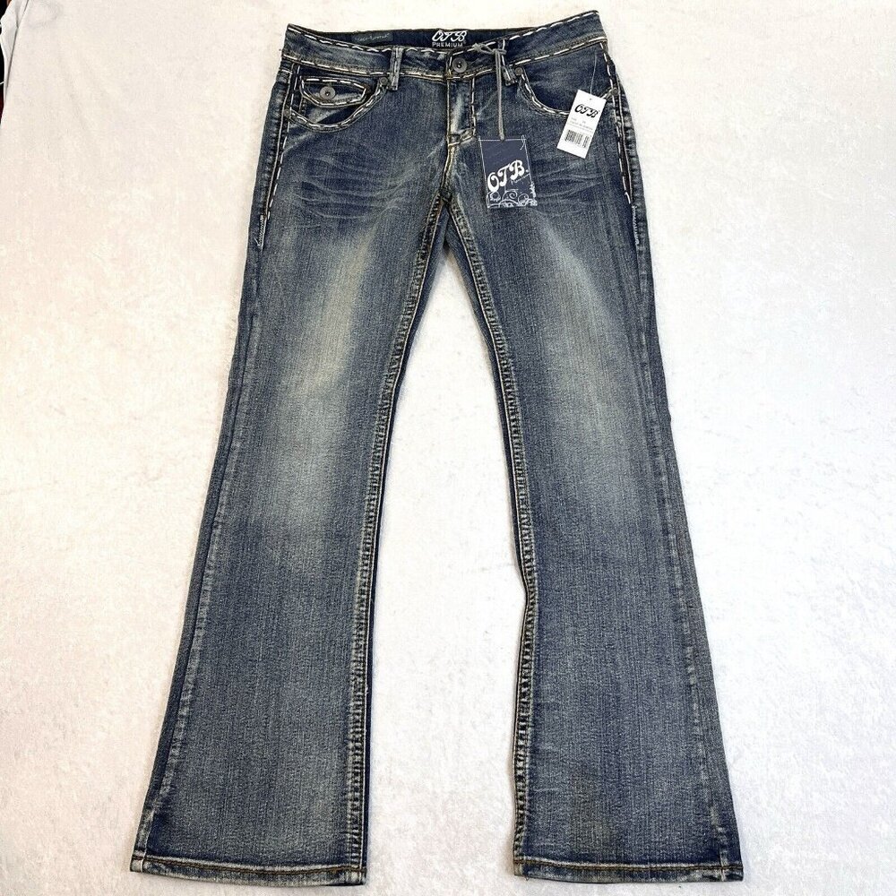 NEW! OTB Jeans Junior 11 Boot Cut Soft Stretch Flap Pockets Embroidered Black